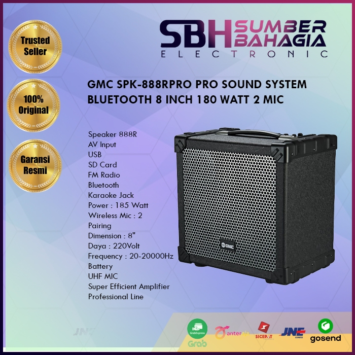 GMC SPK-888RPRO PRO SOUND SYSTEM BLUETOOTH 8 INCH 180 WATT 2 MIC (NEW)