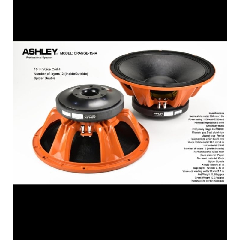 SPEAKER ASHLEY ORANGE 154A 15 INCH SPEAKER KOMPONEN 154 A ORIGINAL