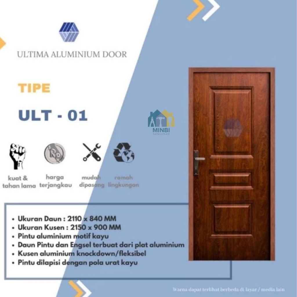 DAUN PINTU ULT 01 COKLAT + KUSEN LENGKAP + HANDLE + SILINDER + BTB SCREW + LOCK / DAUN PINTU ALUMINI