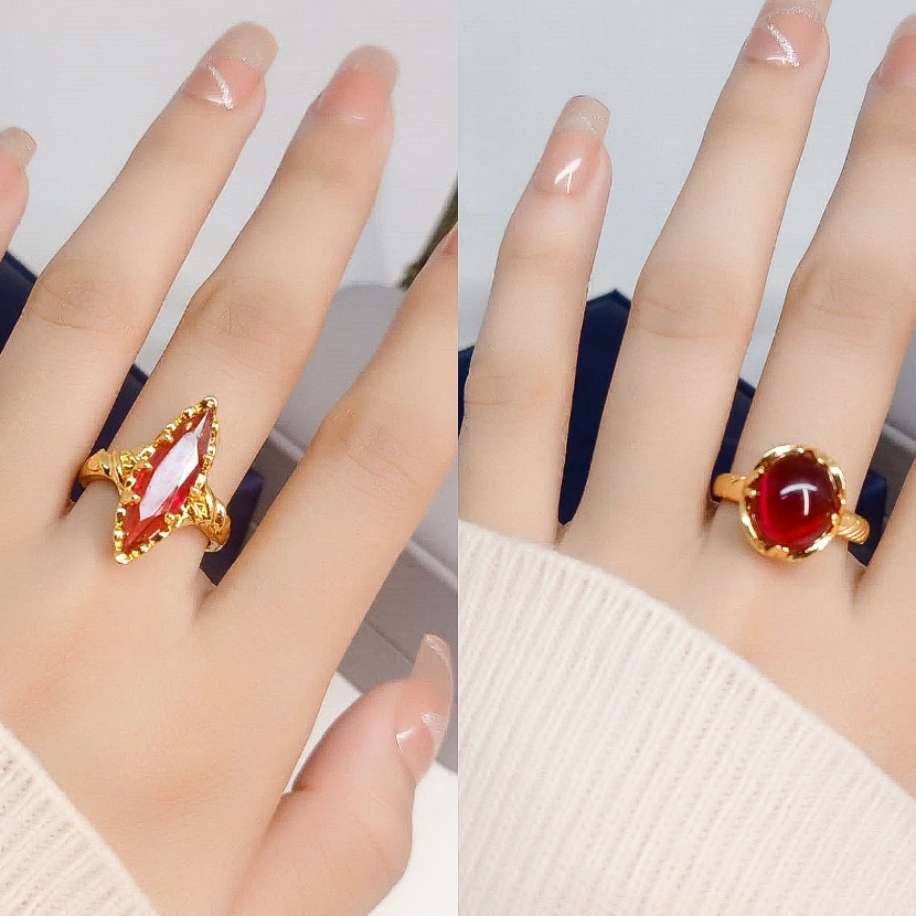 Bonuskan Cincin Batu Merah Delima Dewasa Pria Dan Wanita Lapis Emas 22K Titanium