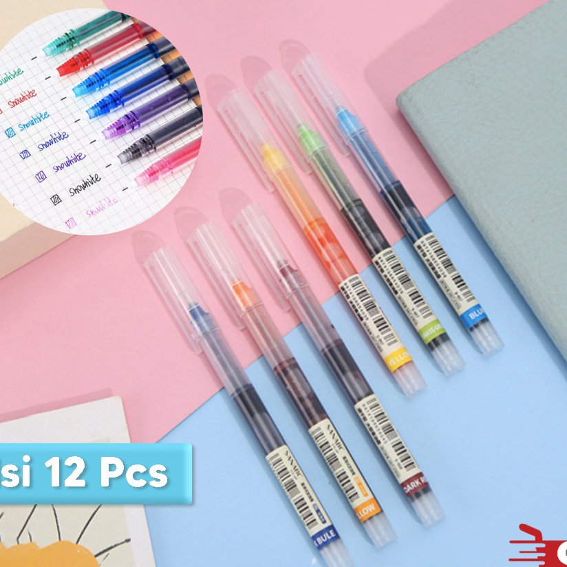 

HJ6 OSM JKT S5944 Pena Cair Warna Warni 12 in 1 Alat Tulis Kantor Sekolah Pena Gel 5 mm 12 in 1 Pulpen Gel Cair untuk Sekolah