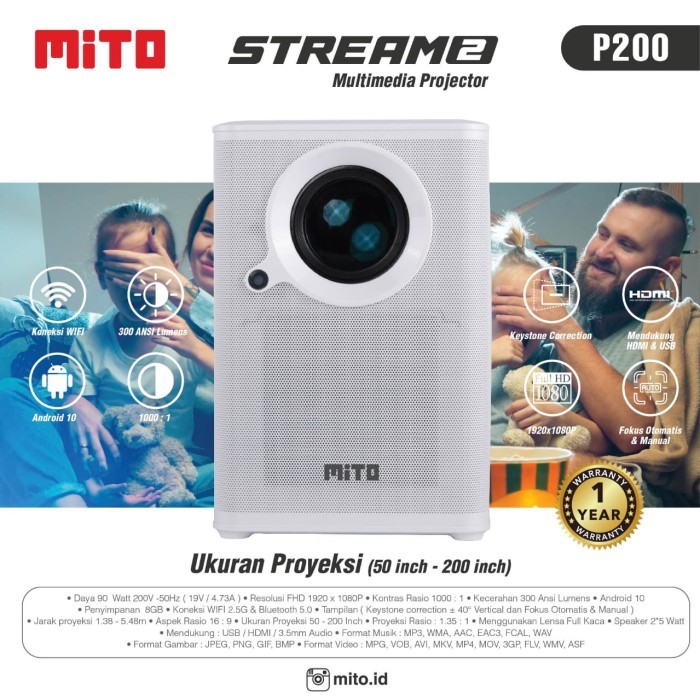 MITO Multimedia Projector Stream 2 P200 | Smart Projector