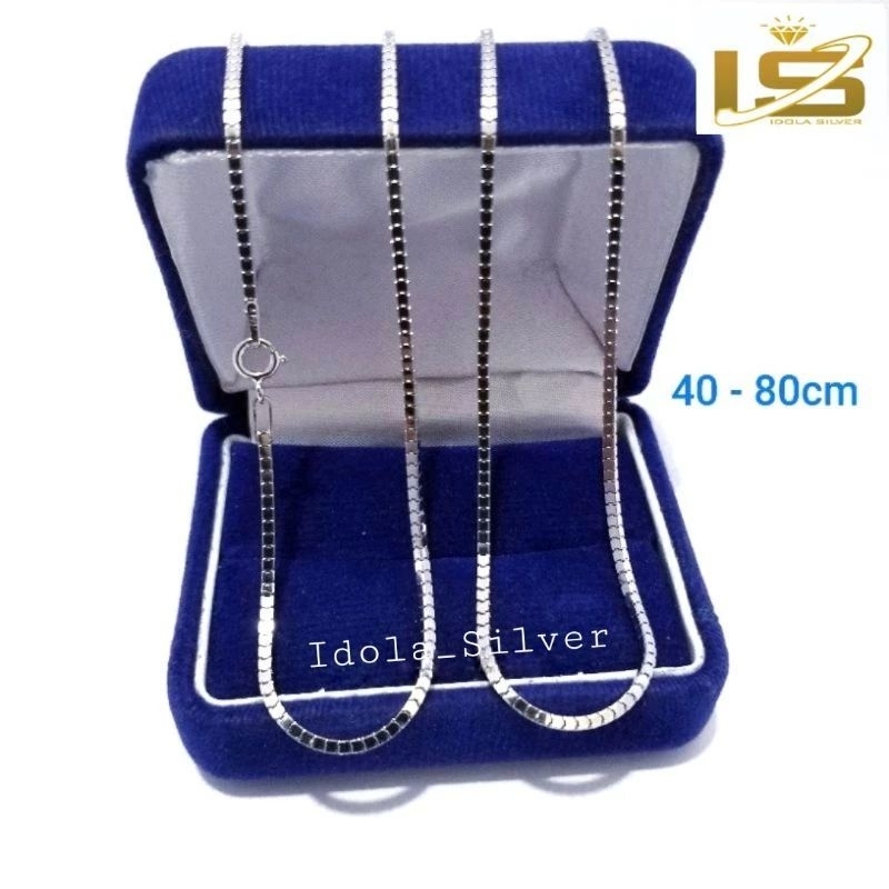 Kalung Perak 925 Lapis Emas Putih Milano Kaca Ukuran 40-80 Cm Pria Wanita Anti Karat
