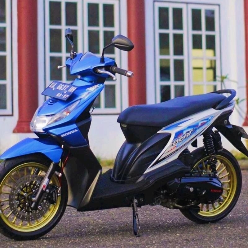 Striping lis sticker standar honda beat 2012 biru putih stiker beat karbu biru putih 2012