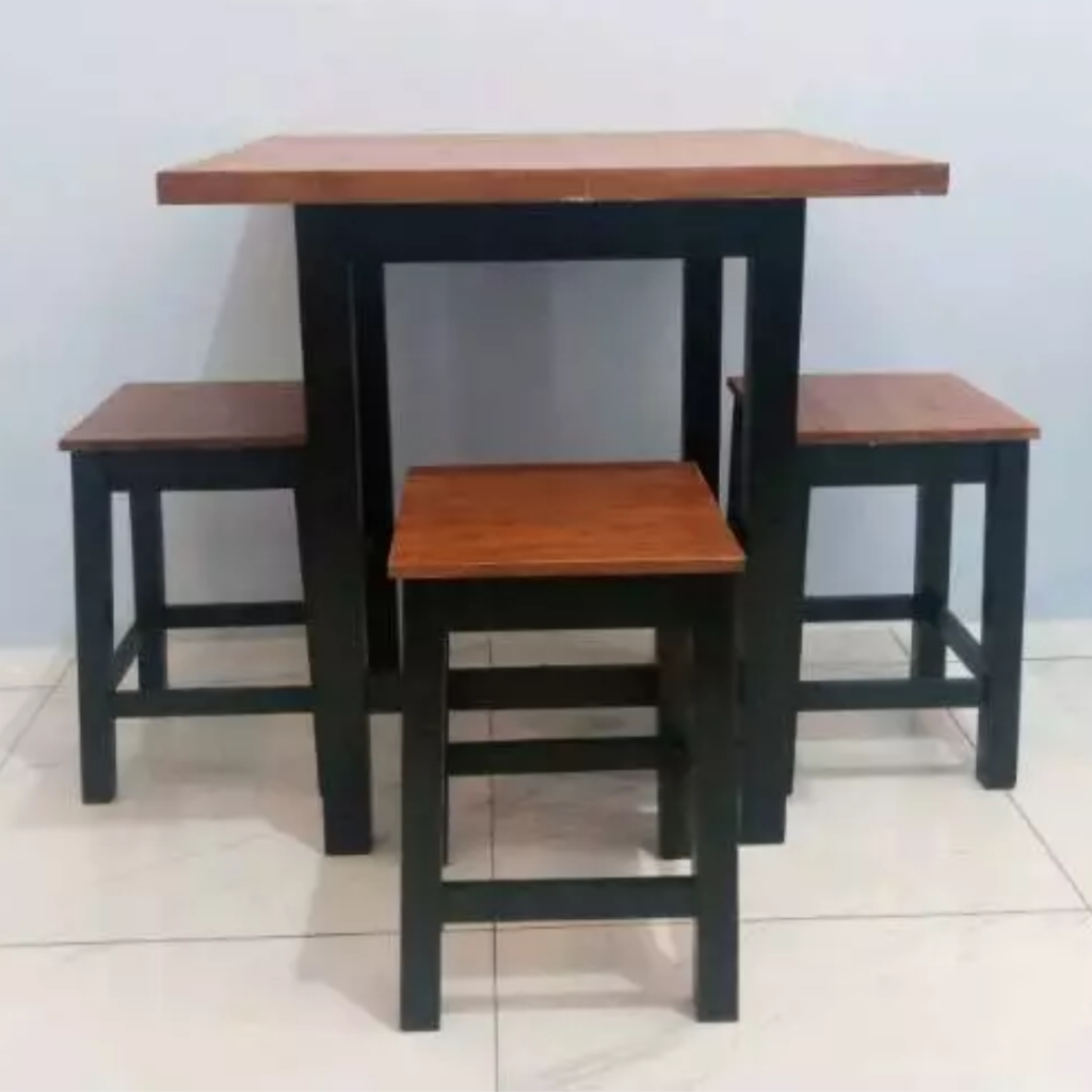 Meja Cafe Jati Belanda / Meja Makan Minimalis Terbaru / Meja Kursi Jati Belanda SET (1 Meja 3 kursi)