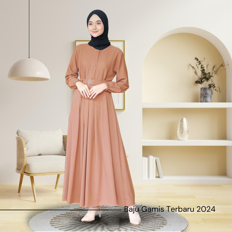 Baju Gamis Terbaru 2024 Lebaran Wanita Dress Muslim Kondangan Remaja ANELZA Kain Lemonskin Import Po