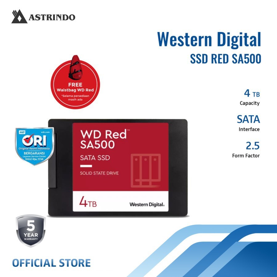WD Red SA500 SSD Internal SATA 2.5” Inch 7mm 4TB for NAS