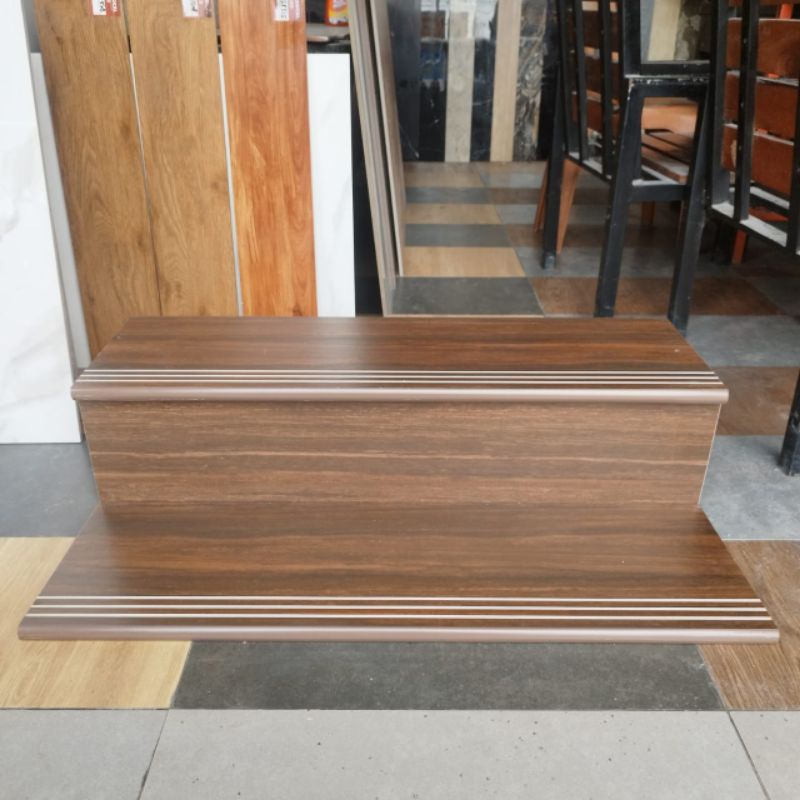 Granit tangga motip kayu double bevel 30x100 20x100 brown elmood
