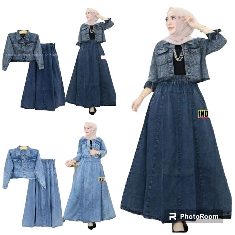 AMORA SET JAKET+ ROK JEANS SETELAN WANITA KEKINIAN DAN TERBARU
