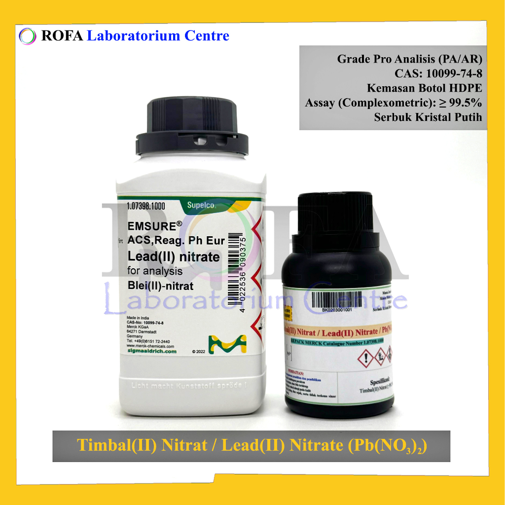 Timbal(II) Nitrat / Lead(II) Nitrate / Pb(NO3)2 Pro Analisis Eceran 1 Gram