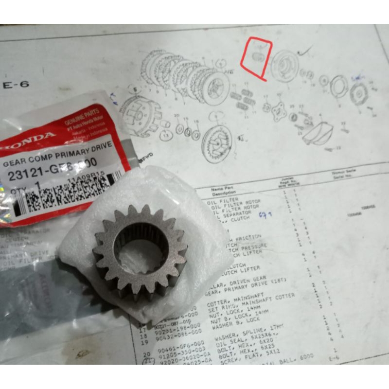 Gear COMP PRIMARY DRIVE gigi kopling WIN kode 23121-GF6-000