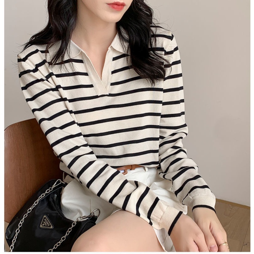 LYN SWEATER KOREA Polo KNIT STRIPE BAHAN HALUS