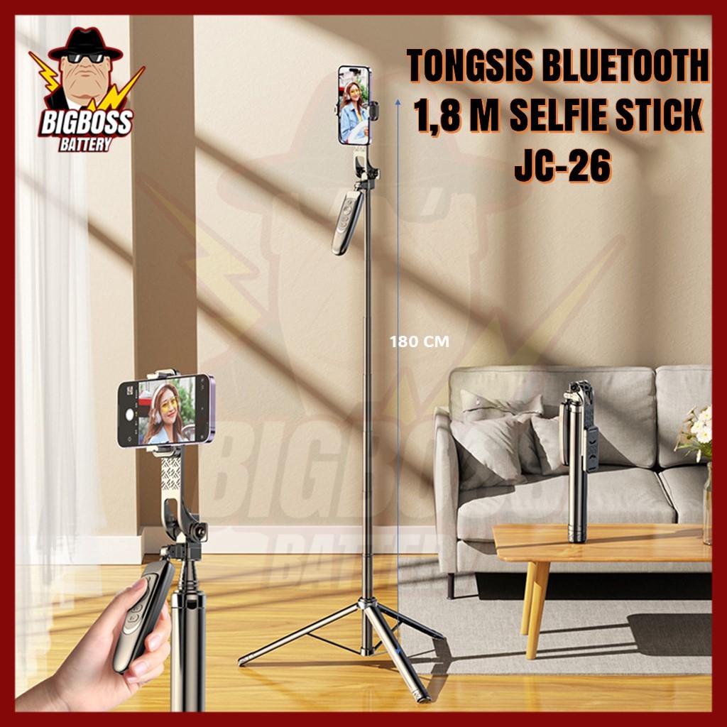 Tongsis Tripod Stabilizer JC26 Handphone 180cm 1,8 Meter Bluetooth 3 in 1 Selfie Stick Remote Handph
