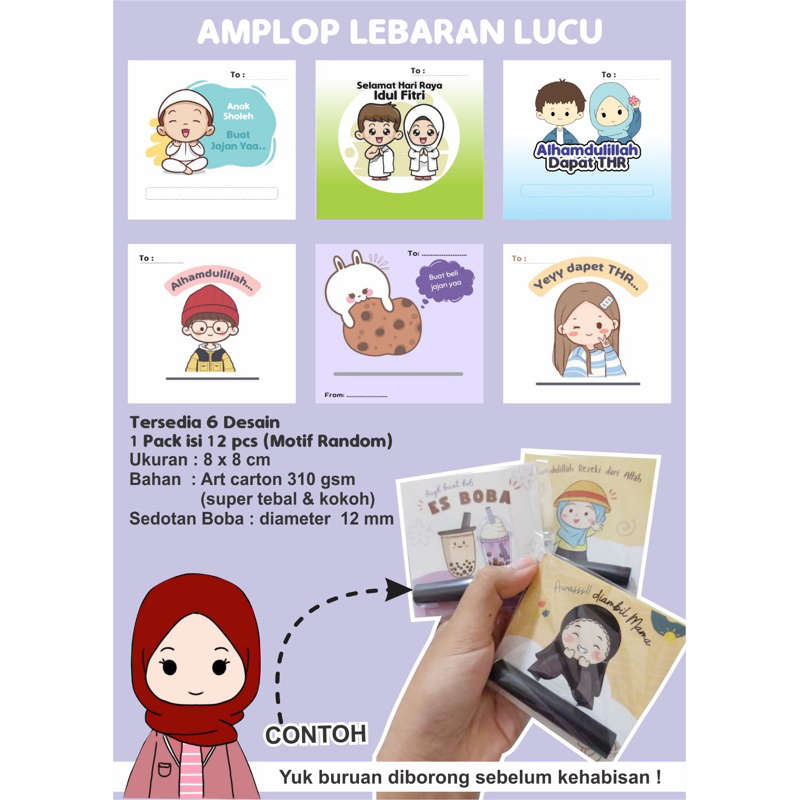 

(ISI 12) Amplop Sedotan Lebaran Lucu - Angpau THR Karakter - Amplop Sedotan Idul Fitri 2024 - Withus Craft