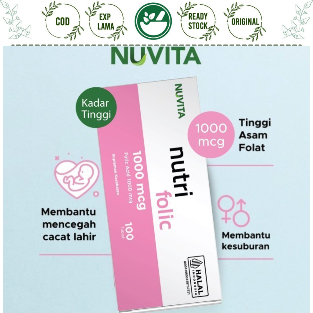 1 STRIP NUVITA NUTRI FOLIC ACID 1000MCG 10 TABLET ASAM FOLAT IBU HAMIL MENYUSUI