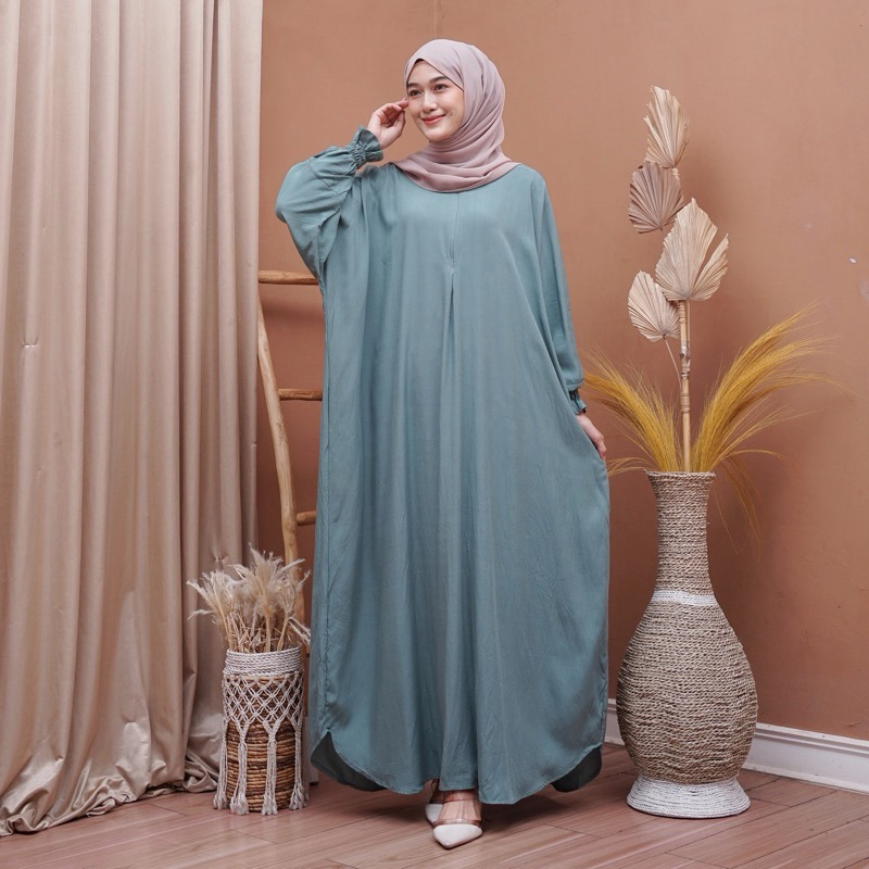 Kaftan Wanita - Daunda Kaftan Size Jumbo XXXXL Motif Daun Lengan Panjang Busui Resleting by Nadira_Fashion / Gamis Rayon Jumbo Kaftan Terbaru-Pollos sage