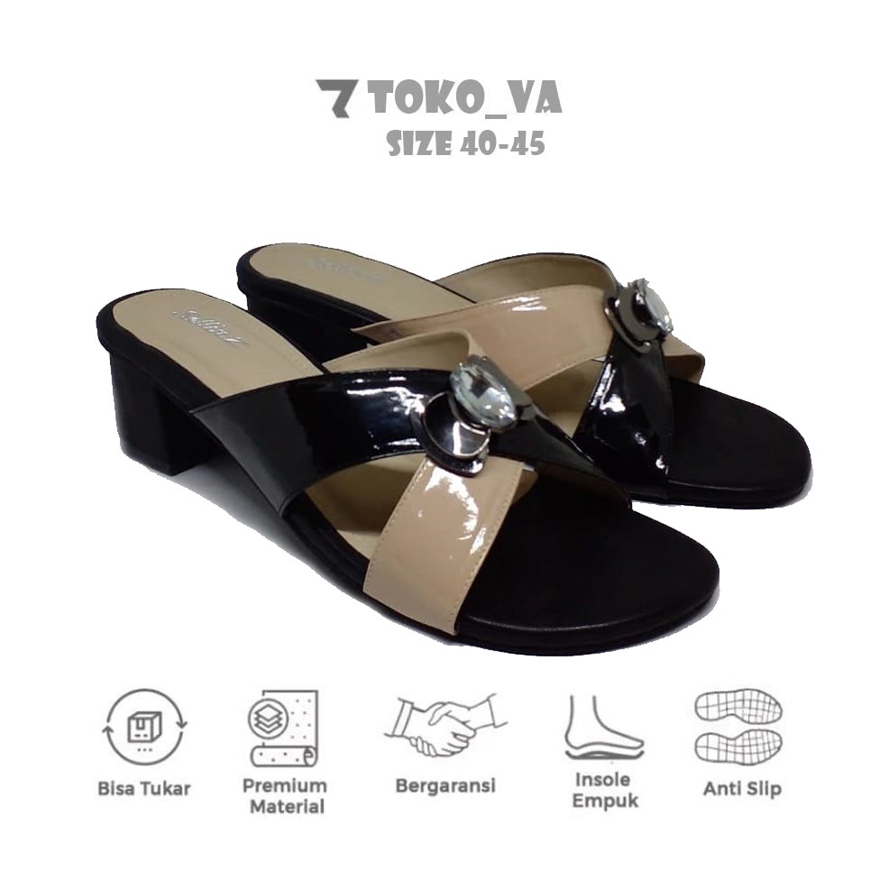 Sandal Heels Clogs Silang Ukuran Super Big Size | No 40 41 42 43 44 45 | Sendal Selop Glossy Pesta W