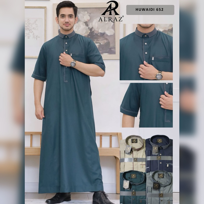 ALRAZ Baju Gamis Pria Dewasa Model Terbaru Lengan Pendek ~ Baju Jubah Premium Dewasa Alraz Huwaidi M