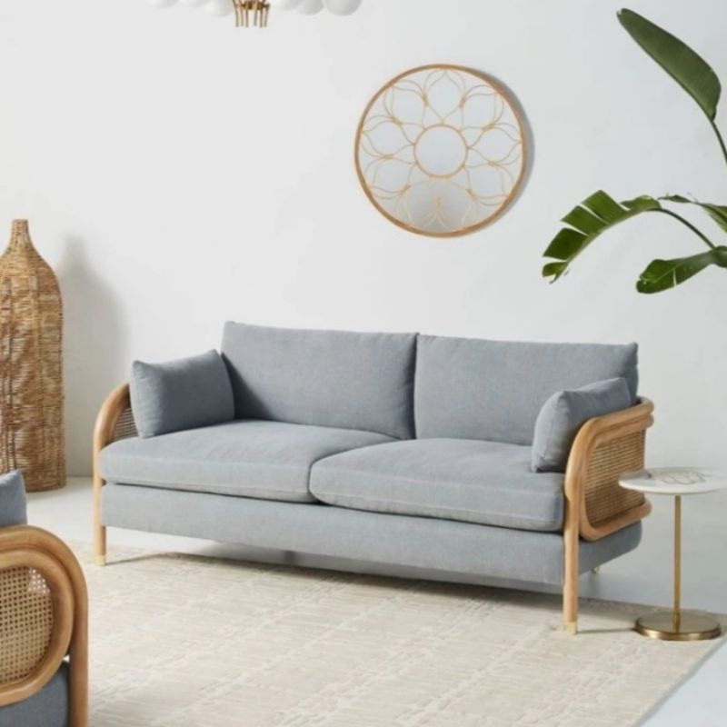 sofa jati kombinasi rotan 2 seater 0111