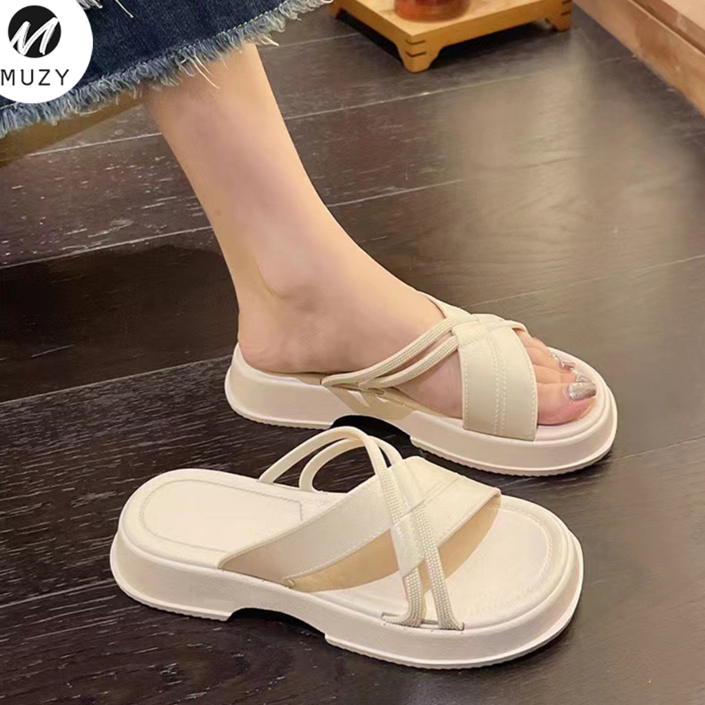 Muzy Sendal Wanita Sendal Wedges Sendal Hak Tahu Wanita Sendal Karet Heels Empuk Anti Slip HSN209