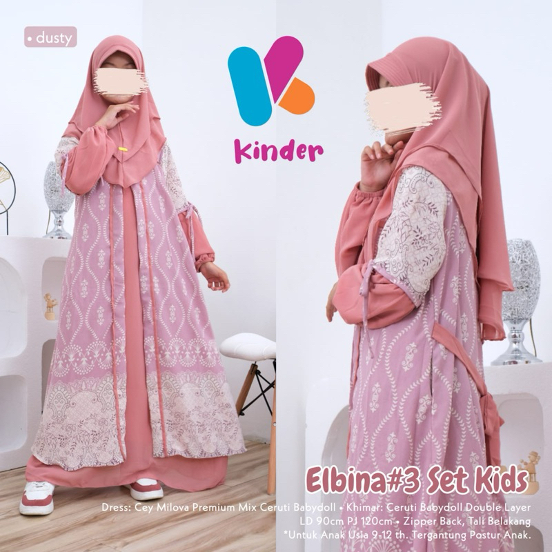 Elbina #3 Set Kids by Kinder // Gamis Set Hijab Anak Kekinian
