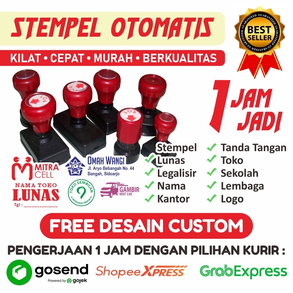 

STEMPEL FLASH, LUNAS, TANDA TANGAN, OTOMATIS, TOKO, SEKOLAH, MINIGOLD, NOTA, PERUSAHAAN