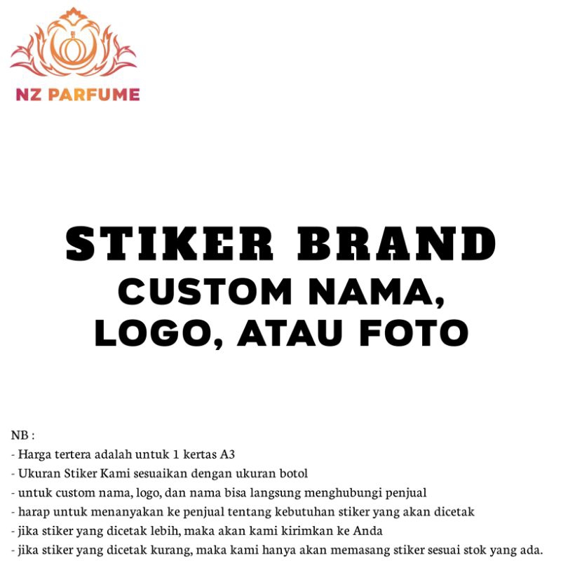 

Stiker Brand parfum bisa custom nama, logo, atau foto