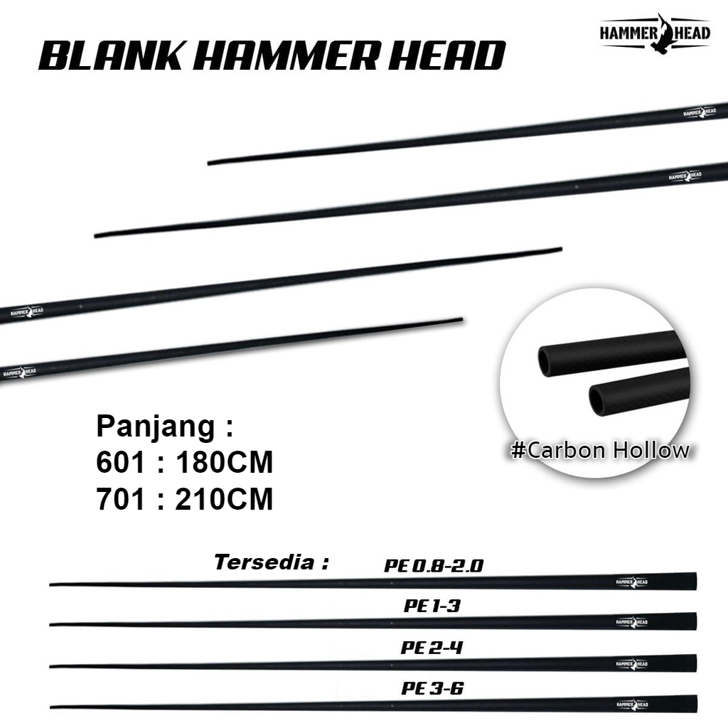 Blank Ujung Carbon Hollow Hammerhead Panjang 180cm 210cm Pe 1-3  2-4  3-6  4-8 dan 5-10 Buat Bahan K