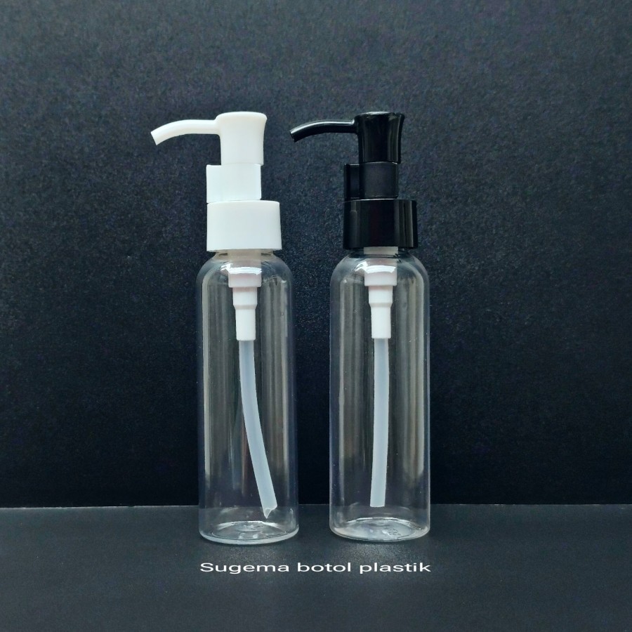 Botol Pump 100ml Bening / Botol Plastik 100ml Serum Tutup Pump Clip Oil Pet Plastik Tebal