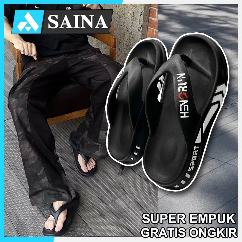 Sandal jepit pria keren karet empuk kekinian fipper distro Sendal gunung pria cowok casual nyaman EV