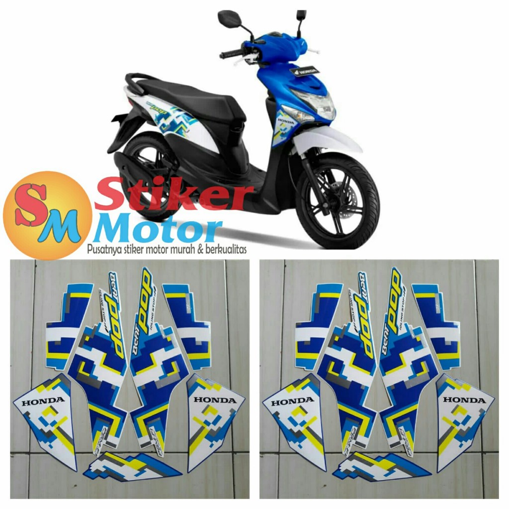 STRIPING STICKER LIS LES POLET BODY MOTOR BEAT POP 2017 ISS PUTIH-BIRU