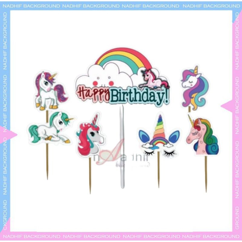TOPER CAKE KARAKTER UNICORN HIASAN TUSUK KUE ULANG TAHUN