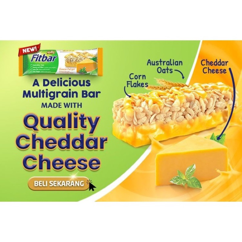 

Fitbar Multigrain Healthy Snack Cheese Delight 22gr, Fitbar Keju, Cemilan Sehat, Fitbar Cemilan Instan Untuk Diet, Multigrain SnackBar