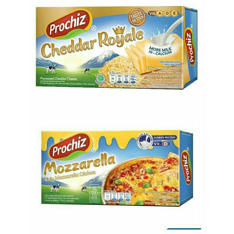 

Keju Prochiz Cheddar dan Mozarella ukuran 160gr exp Juni 2024