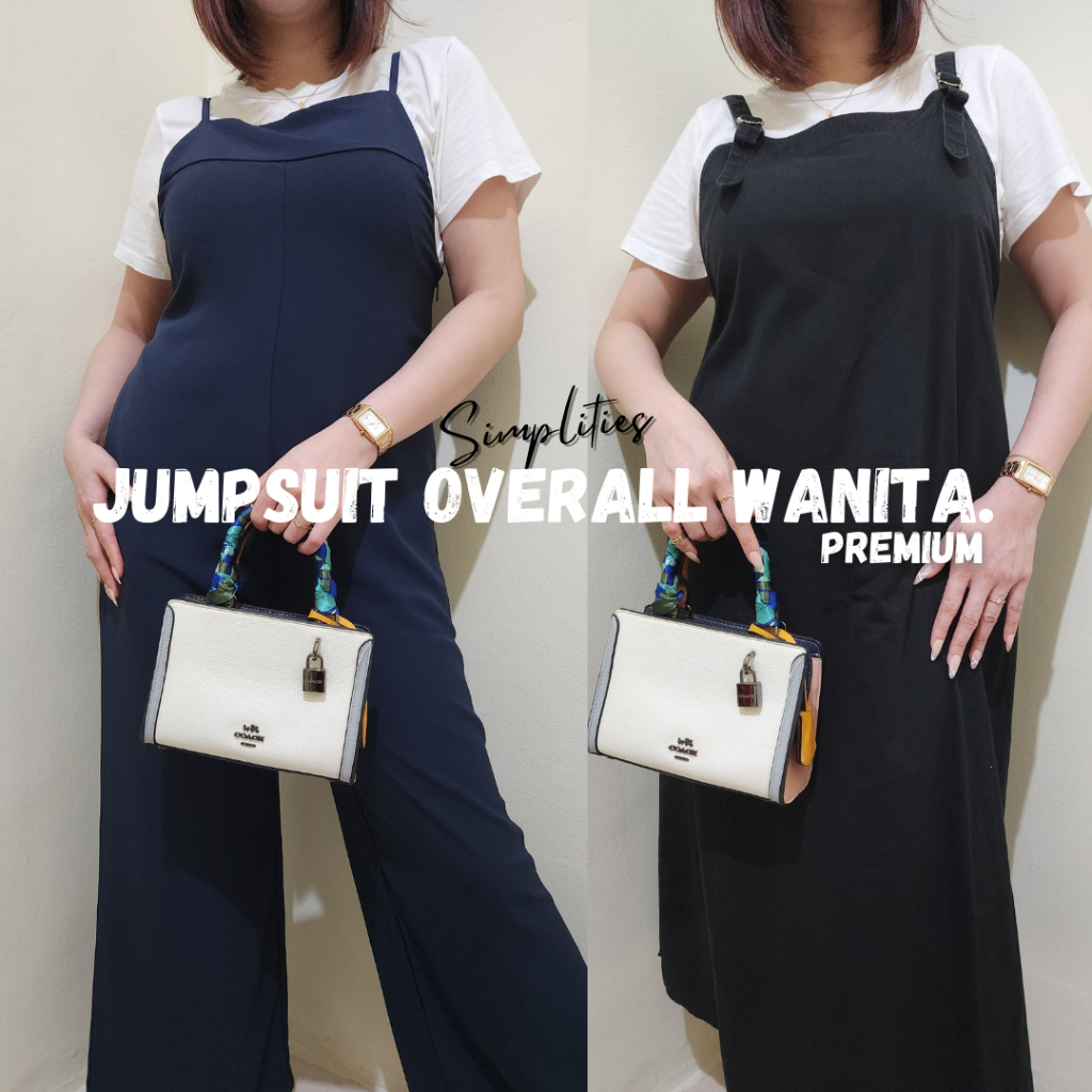 Celana jumpsuit wanita terusan panjang kulot overall