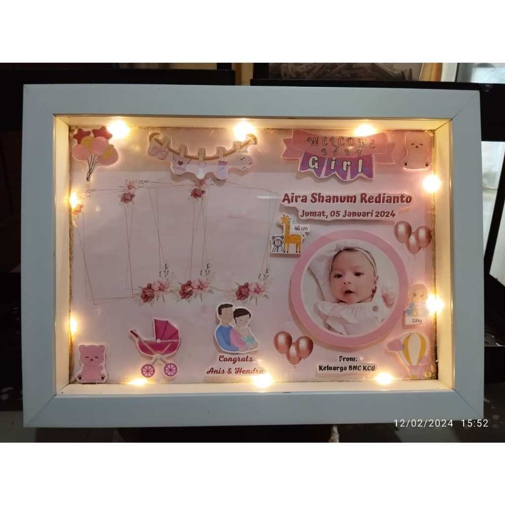 SELESAI SEHARI Kado Baby Born/Lahiran/Aqiqah/Endelweis/JAM/Bingkai 3D Premium/Pigura/35x25/Figura