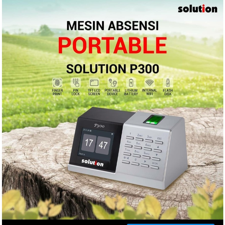 Solution P300 Mesin Absensi Wifi + Battery Fingerprint portable