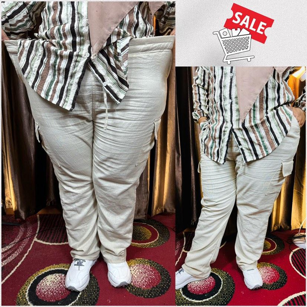 CELANA KULOT CARGO LINEN CRINKLE BIG SIZE CULLOTE HIGHWAIST PANTS VOL 2