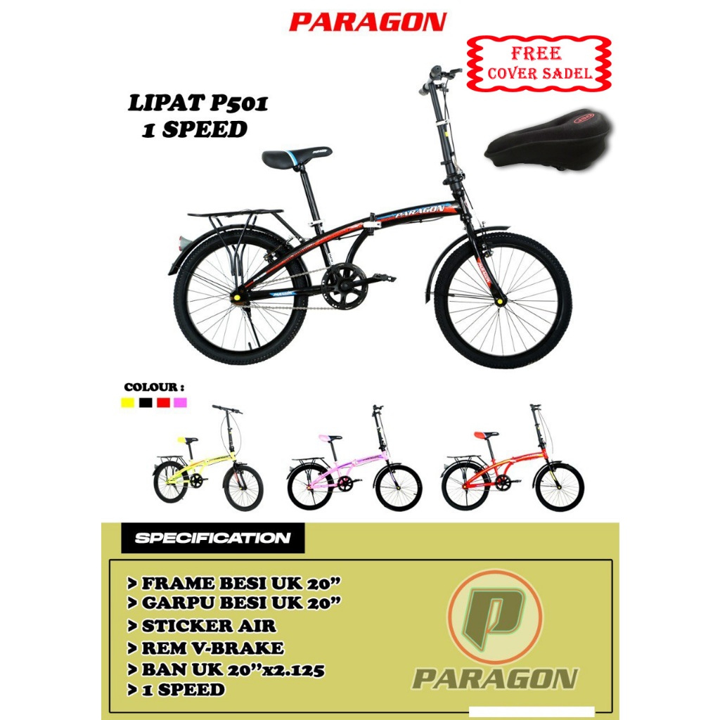 SEPEDA LIPAT 20" PARAGON P 501 FREE COVER SADEL