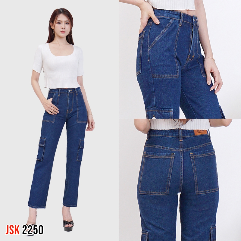 Celana Boyfriend Wanita Highrise Cargo Jeans Denim Cewek Non Stretch JSK Jeans