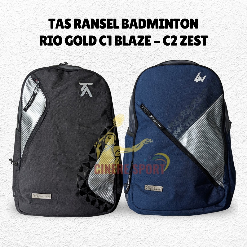 Tas Ransel Badminton Flypower Rio Gold C1 Blaze - C2 Zest Hitam/Navy Backpack