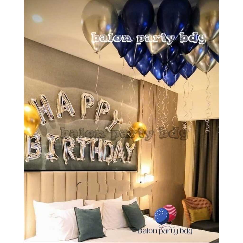 BALON PARTY Paket Ulang Tahun Navy Silver / Dekorasi Balon Dewasa Remaja