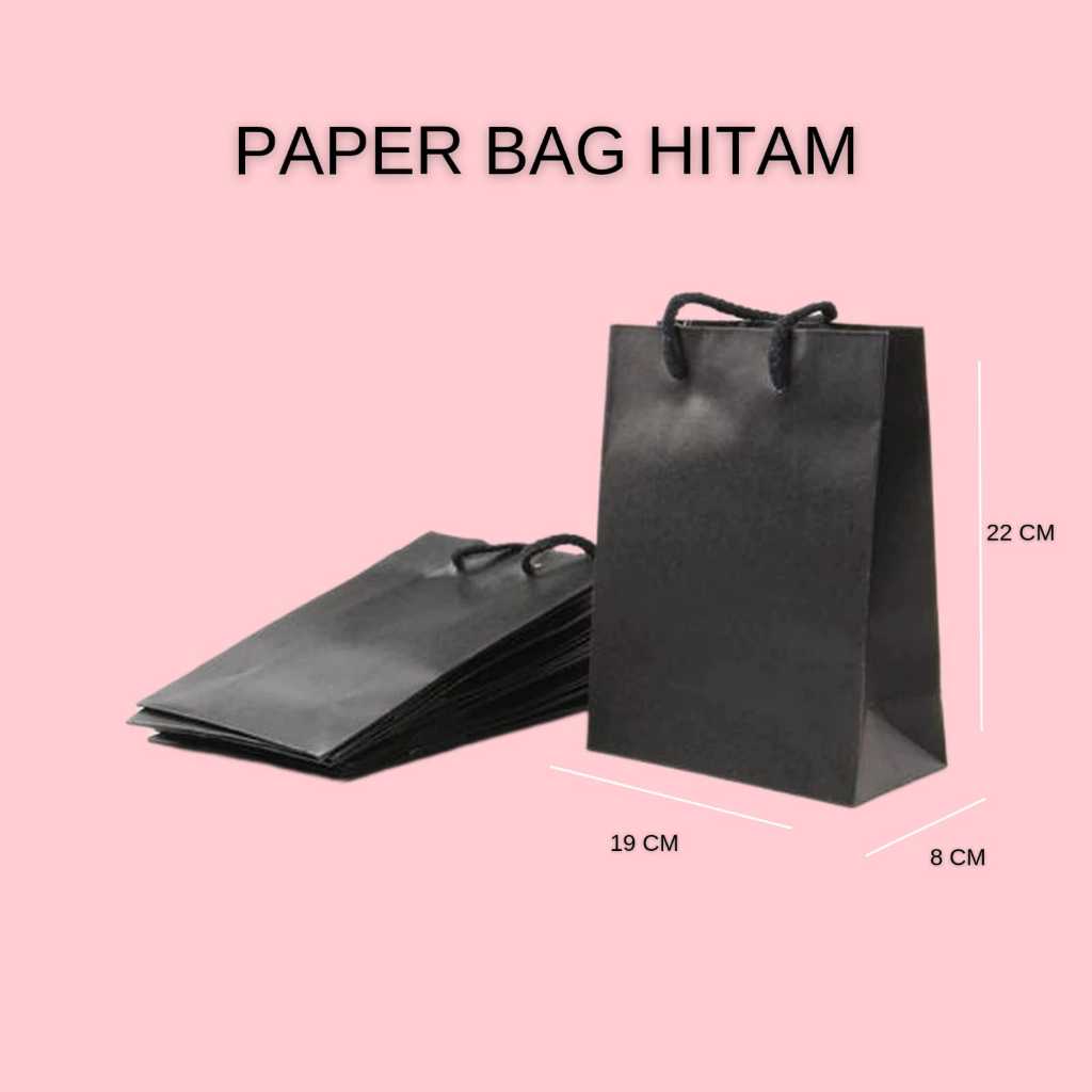 

paper bag hitam mini polos paper bag kado souvenir ukuran 19x8x22cm