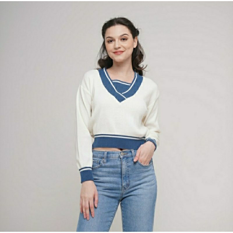 Sweater Crop Top Knit Rajut Nigoo
