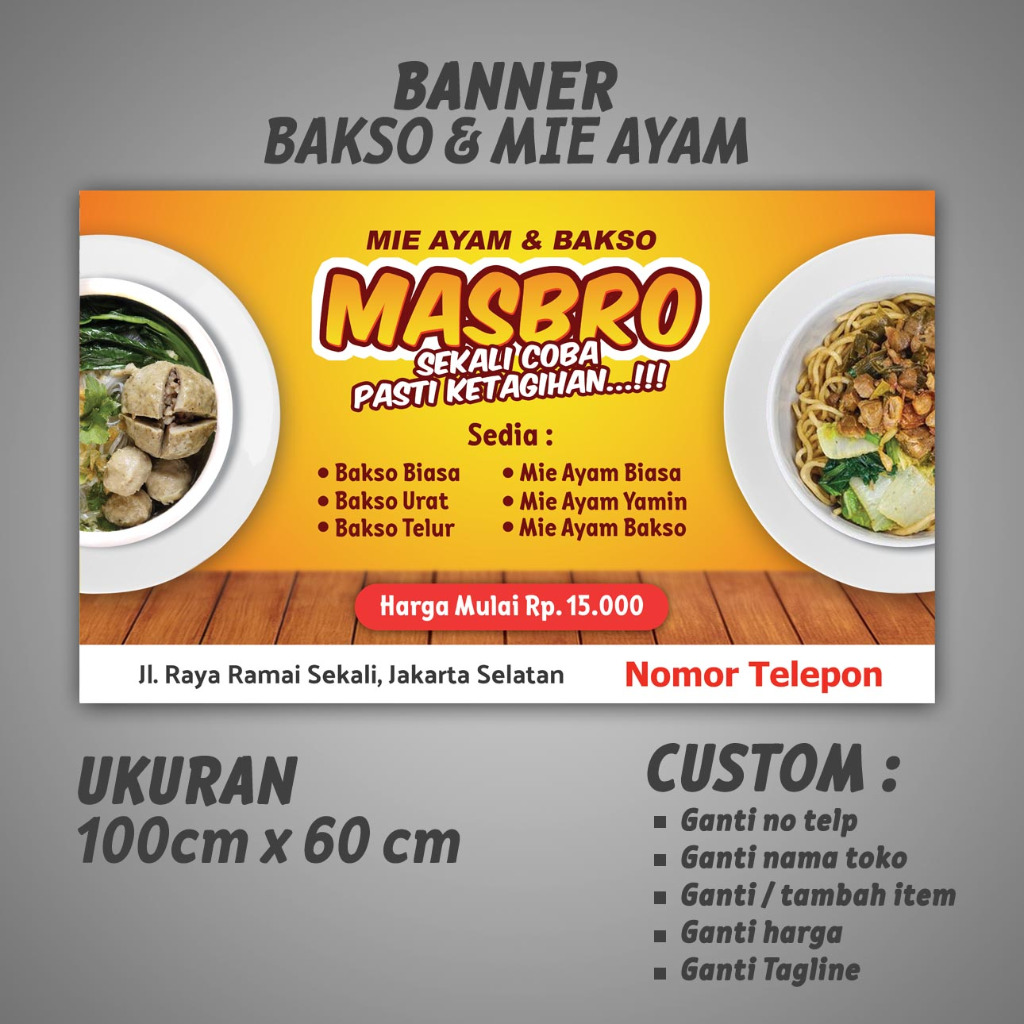 BANNER/SPANDUK UMKM MIE AYAM DAN BAKSO (BISA CUSTOM)