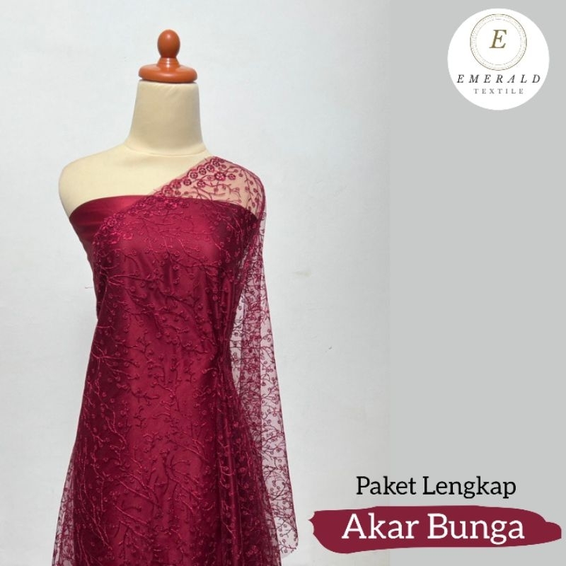 Paket Lengkap Kain Bridesmaid / Kain Satin Premium + Kain Brokat By Emerald Textile - Akar Bunga