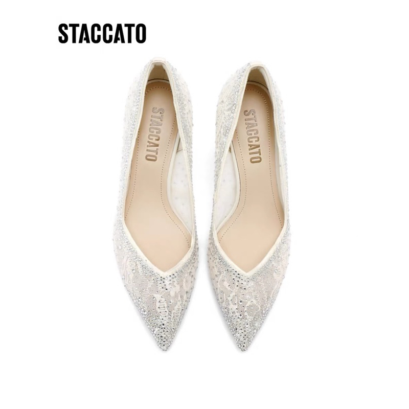 Ter Murah SALE ORIGINAL Staccato ED379 Women's Heels - White Apricot Cream Putih Nude Wedding Party 