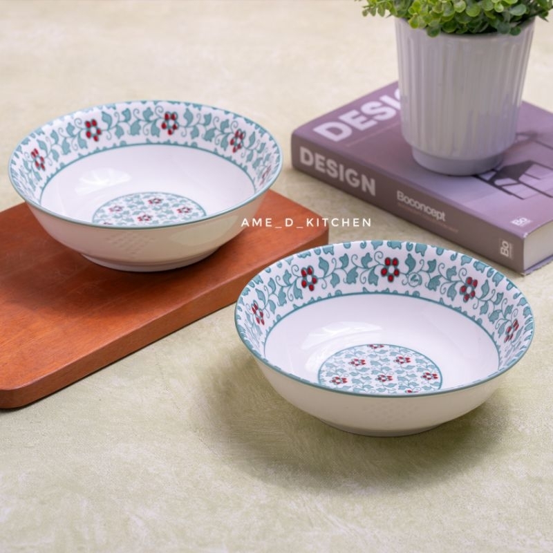 Mangkok bijian keramik rendang 7" bunga shabbychic biru midori