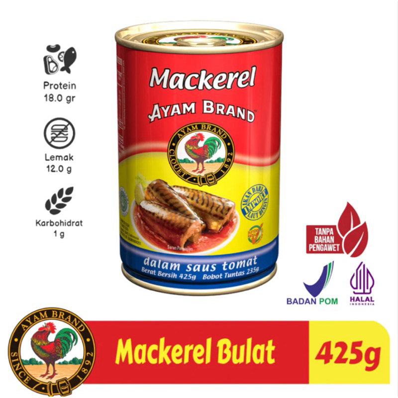 

Ayam Brand - Ikan Mackerel Kaleng Bulat Saus Tomat 425gr