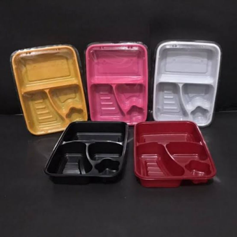 (ISI 25PCS )Mika Bento 4 Sekat Putih/ Box Bento/ Mika Lunch Box/ Tray Bento
